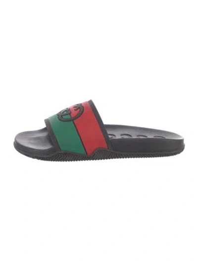 Pre-owned Gucci Web Accent Rubber Slides In Black