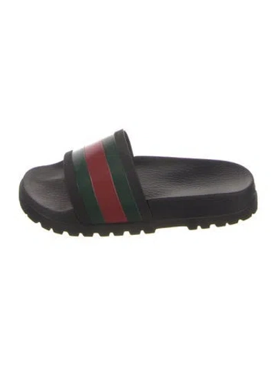 Pre-owned Gucci Web Accent Rubber Slides In Black