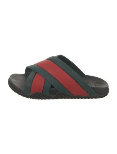 Pre-owned Gucci Web Accent Rubber Slides In Black