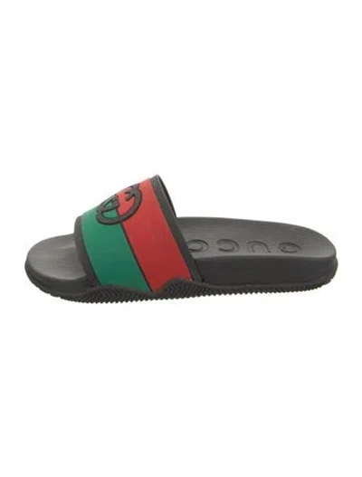 Pre-owned Gucci Web Accent Rubber Slides In Black