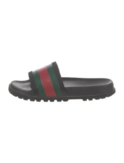 Pre-owned Gucci Web Accent Rubber Slides In Black
