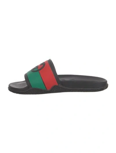 Pre-owned Gucci Web Accent Rubber Slides In Black
