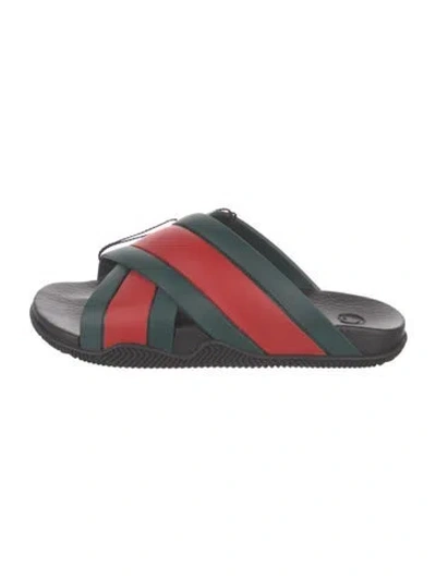 Pre-owned Gucci Web Accent Rubber Slides In Black