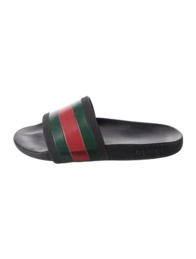 Pre-owned Gucci Web Accent Rubber Slides In Black