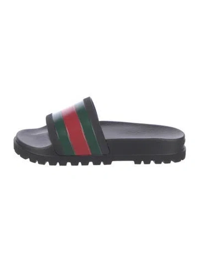 Pre-owned Gucci Web Accent Rubber Slides In Black