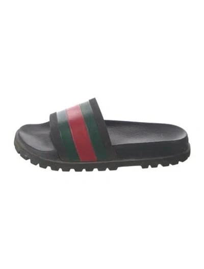 Pre-owned Gucci Web Accent Rubber Slides In Black