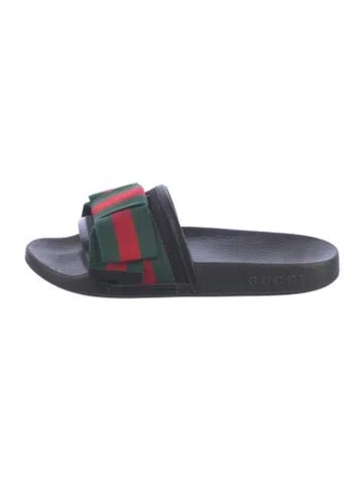Pre-owned Gucci Web Accent Rubber Slides In Black