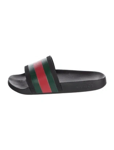 Pre-owned Gucci Web Accent Rubber Slides In Black