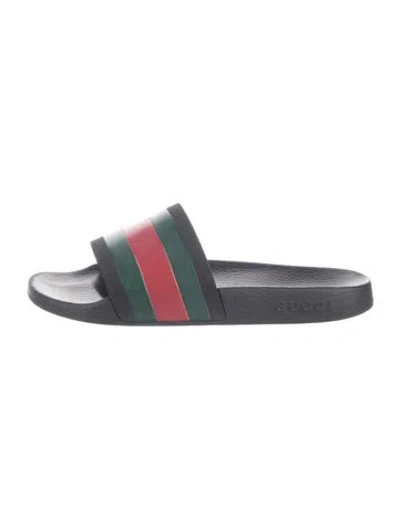 Pre-owned Gucci Web Accent Rubber Slides In Blue