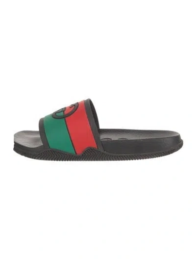 Pre-owned Gucci Web Accent Rubber Slides In Green