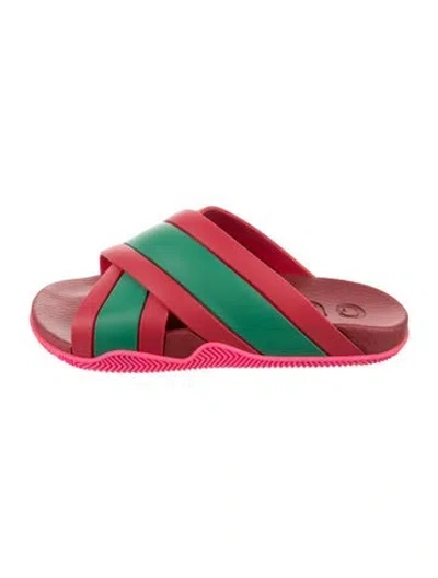 Pre-owned Gucci Web Accent Rubber Slides In Green/red