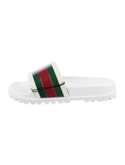 Pre-owned Gucci Web Accent Rubber Slides In Multi
