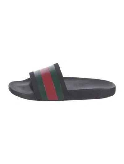 Pre-owned Gucci Web Accent Rubber Slides In Multi