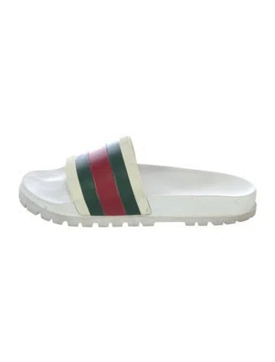Pre-owned Gucci Web Accent Rubber Slides In Neutral
