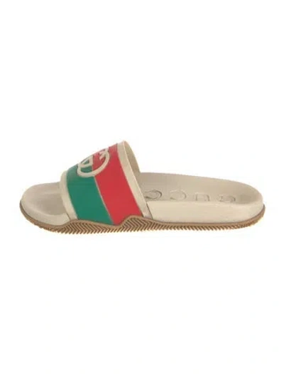 Pre-owned Gucci Web Accent Rubber Slides In Neutral