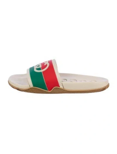 Pre-owned Gucci Web Accent Rubber Slides In Neutral