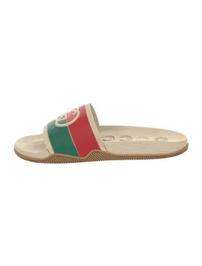 Pre-owned Gucci Web Accent Rubber Slides In Neutrals