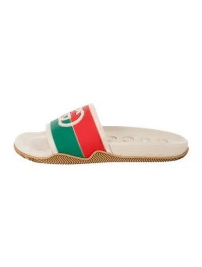 Pre-owned Gucci Web Accent Rubber Slides In Neutrals