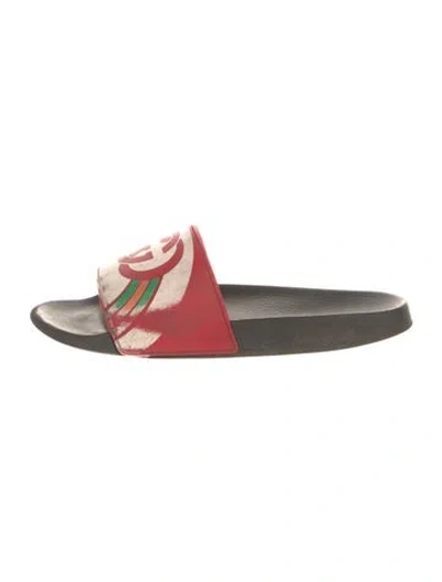 Pre-owned Gucci Web Accent Rubber Slides In Red