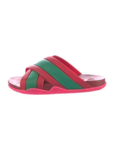 Pre-owned Gucci Web Accent Rubber Slides In Red