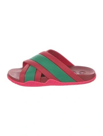 Pre-owned Gucci Web Accent Rubber Slides In Red