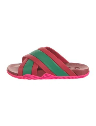 Pre-owned Gucci Web Accent Rubber Slides In Red