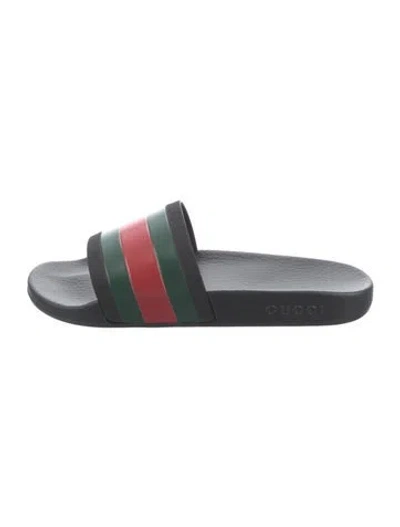 Pre-owned Gucci Web Accent Rubber Slides W/ Tags In Black