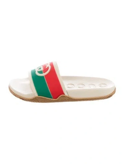 Pre-owned Gucci Web Accent Rubber Slides W/ Tags In Neutral