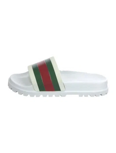 Pre-owned Gucci Web Accent Rubber Slides W/ Tags In White