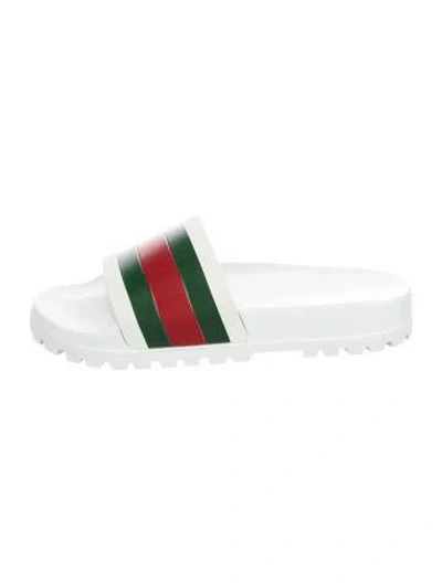 Pre-owned Gucci Web Accent Rubber Slides W/ Tags In White
