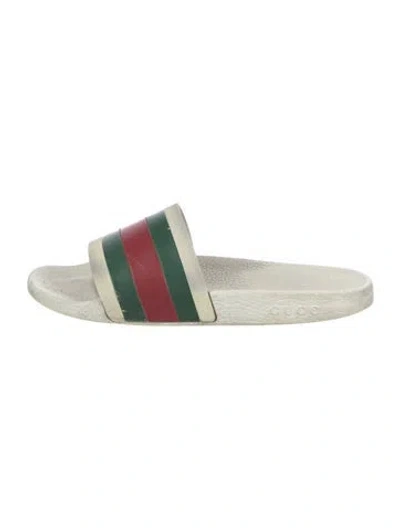 Pre-owned Gucci Web Accent Rubber Slides In White