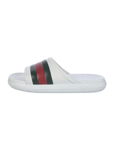 Pre-owned Gucci Web Accent Rubber Slides In White