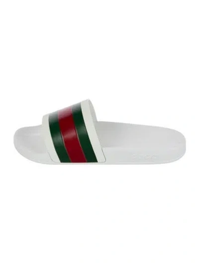Pre-owned Gucci Web Accent Rubber Slides In White