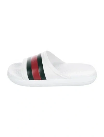 Pre-owned Gucci Web Accent Rubber Slides In White