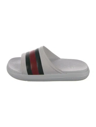 Pre-owned Gucci Web Accent Rubber Slides In White