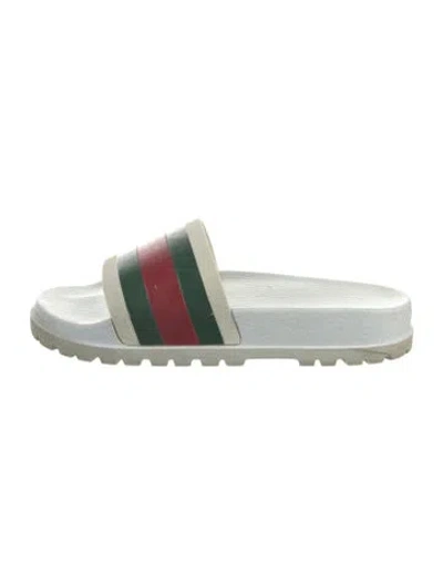 Pre-owned Gucci Web Accent Rubber Slides In White