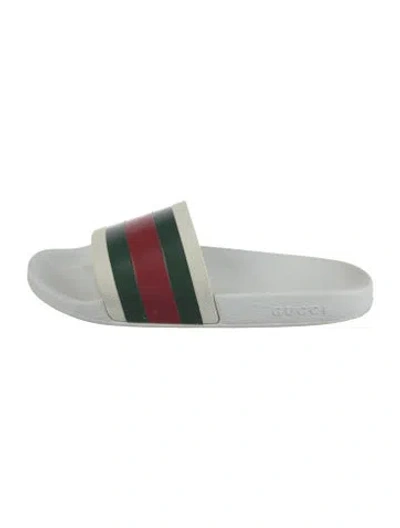 Pre-owned Gucci Web Accent Rubber Slides In White