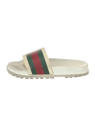 Pre-owned Gucci Web Accent Rubber Slides In White