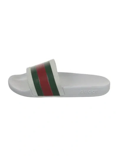 Pre-owned Gucci Web Accent Rubber Slides In White