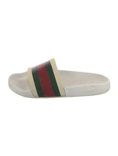 Pre-owned Gucci Web Accent Rubber Slides In White