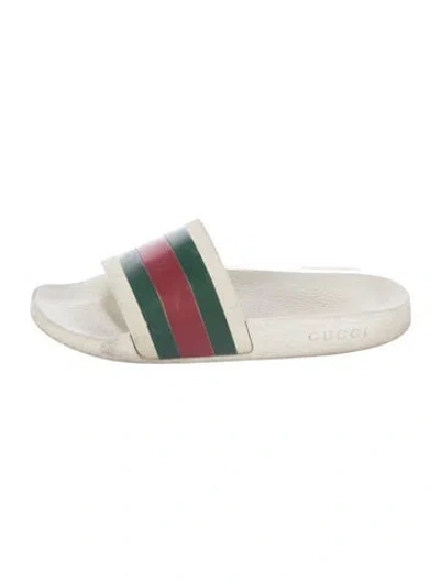 Pre-owned Gucci Web Accent Rubber Slides In White