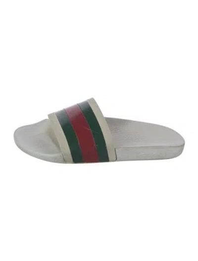 Pre-owned Gucci Web Accent Rubber Slides In White