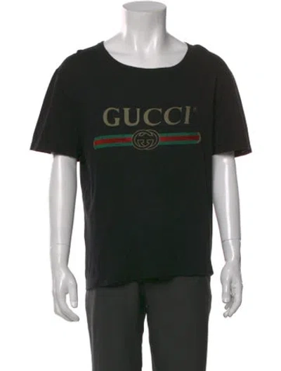 Pre-owned Gucci Web Accent Scoop Neck T-shirt In Black