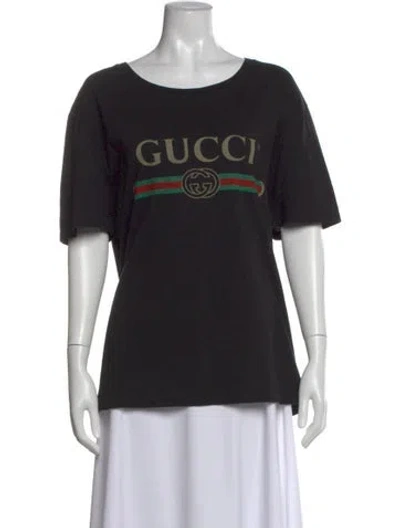 Pre-owned Gucci Web Accent Scoop Neck T-shirt In Black