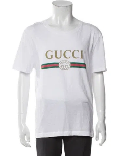 Pre-owned Gucci Web Accent Scoop Neck T-shirt In White