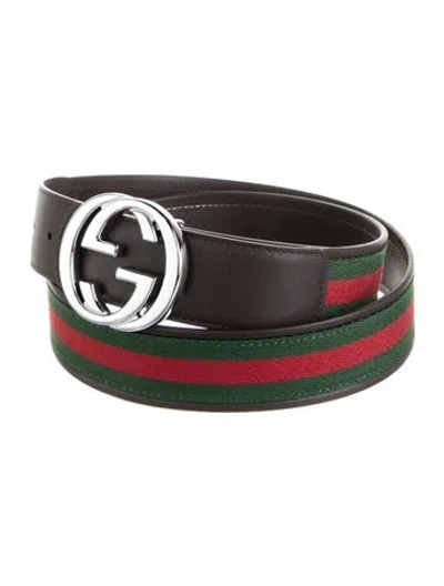 Pre-owned Gucci Web Accent Skinny Belt Kit In Brown