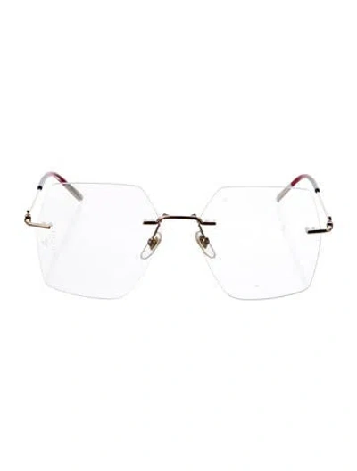 Pre-owned Gucci Web Accent Square Eyeglasses In Blue