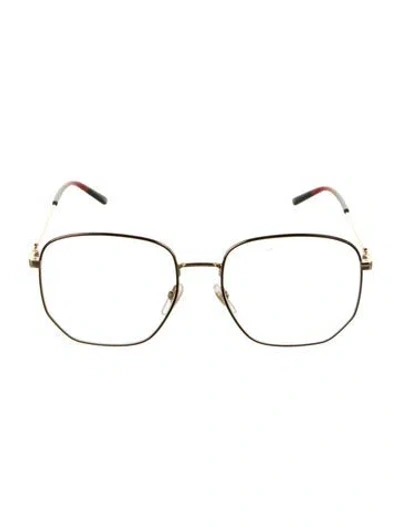 Pre-owned Gucci Web Accent Square Eyeglasses In Gold