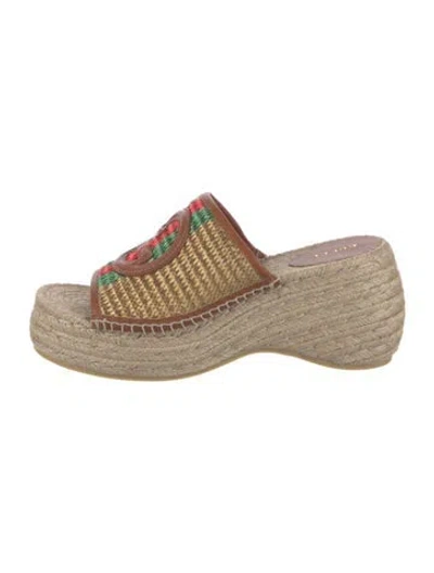 Pre-owned Gucci Web Accent Straw Espadrilles In Neutral
