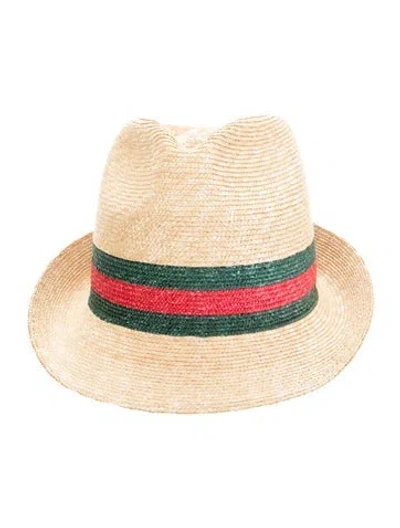 Pre-owned Gucci Web Accent Straw Hat In Neutral